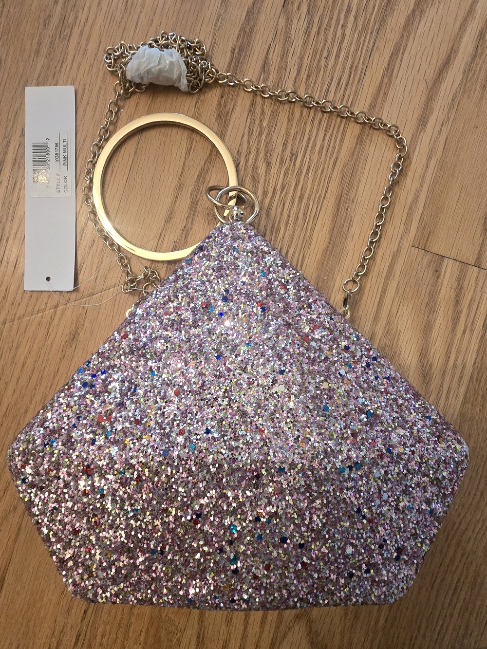 Alessia Glitter Chain Clutch - Pink Sparkle